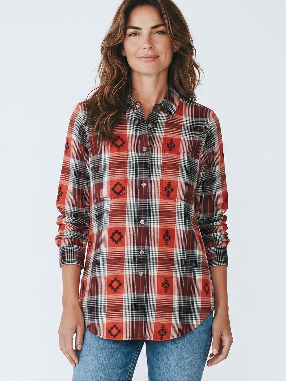 Ariat "Etna" Embroidered Aztec Plaid Flannel Button-Up Shirt Women’s Size Small - Picture 3 of 8